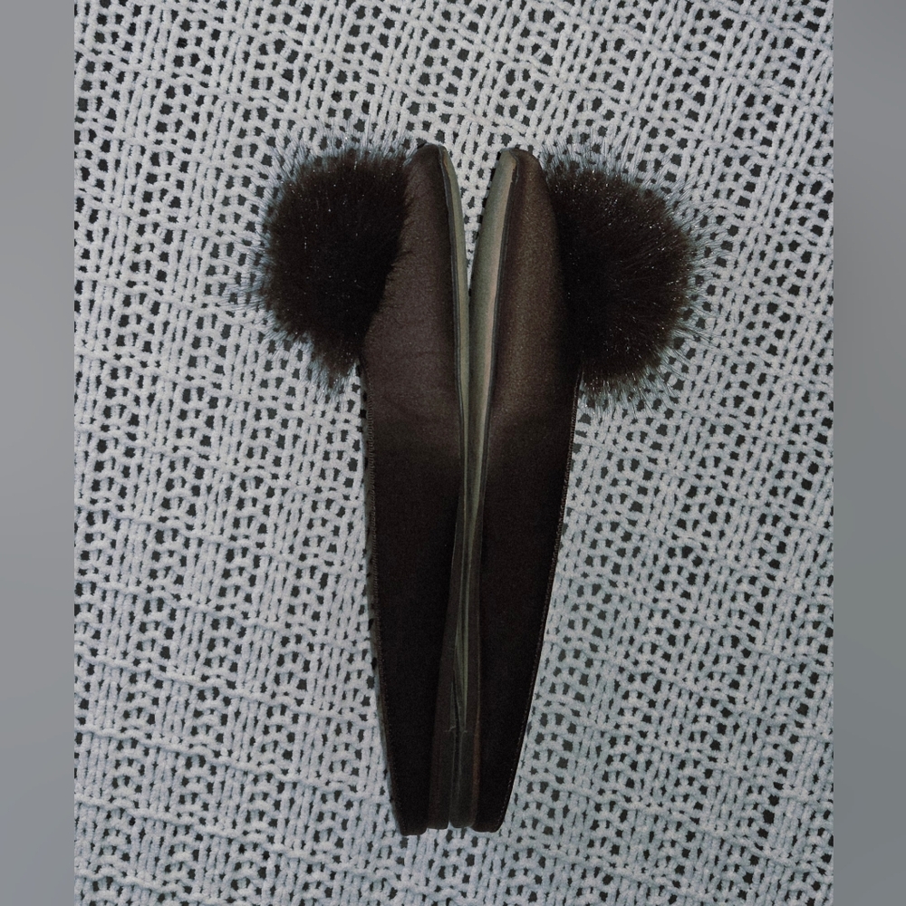 TUCKERNUCK Chocolate Satin Nilli Flats with Pom Pom Size 7 - Picture 7 of 11